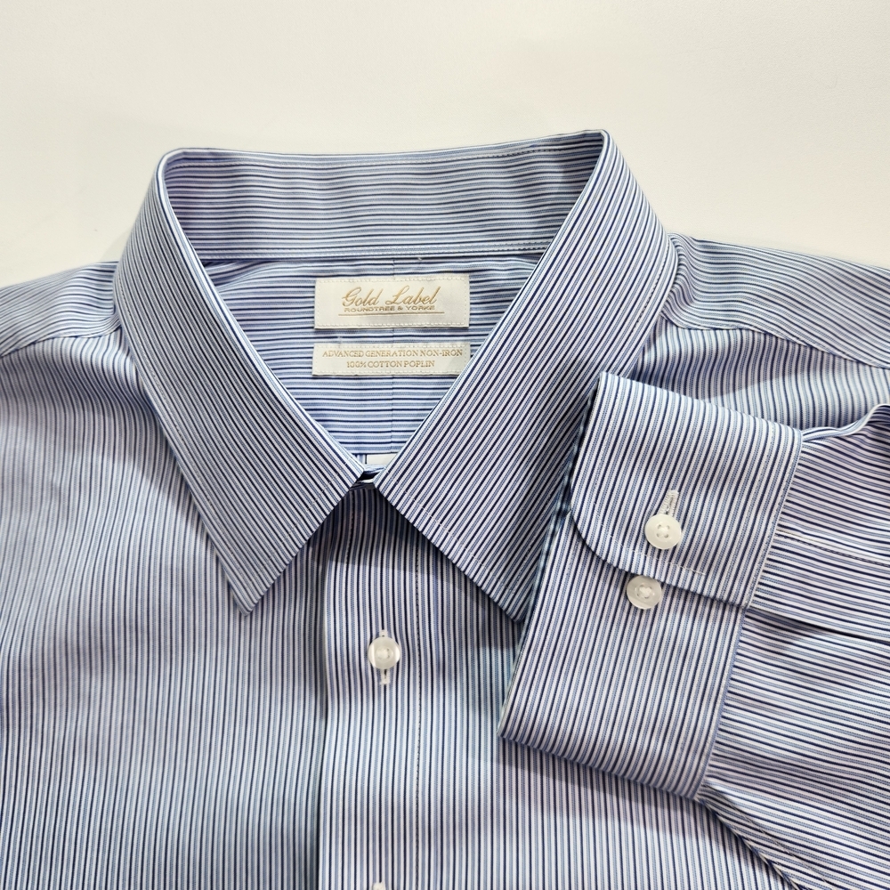 Roundtree & Yorke Gold Label Size 19 36/37 Blue and White Striped Dress Shirt